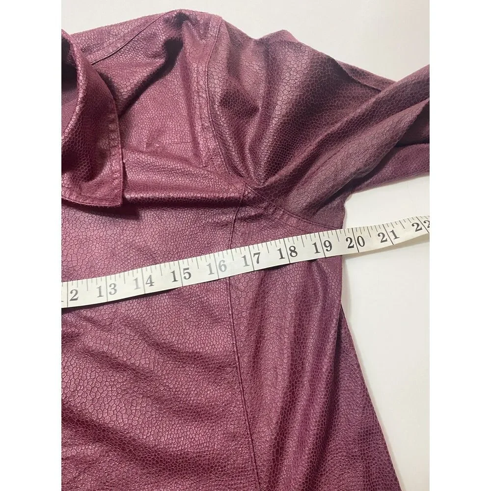 Chico's Medium Button Up Jacket Faux leather Burgundy Lightweight Animal Print‎